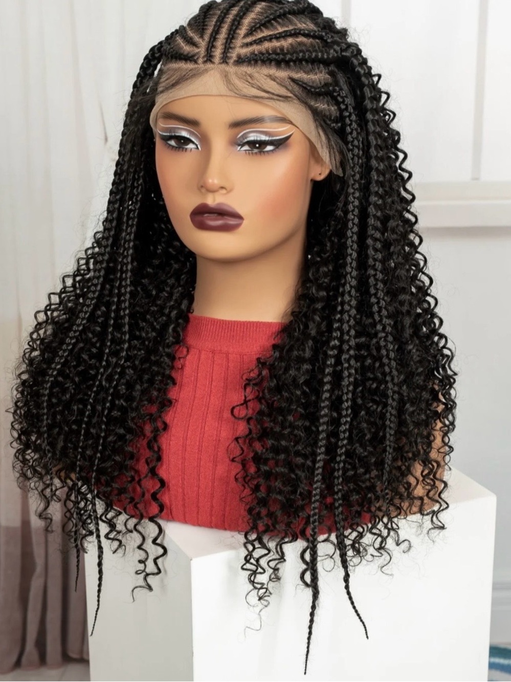 Braided curly wigs Synthetic Half Cornrows Half Curly Wigs 22 inch